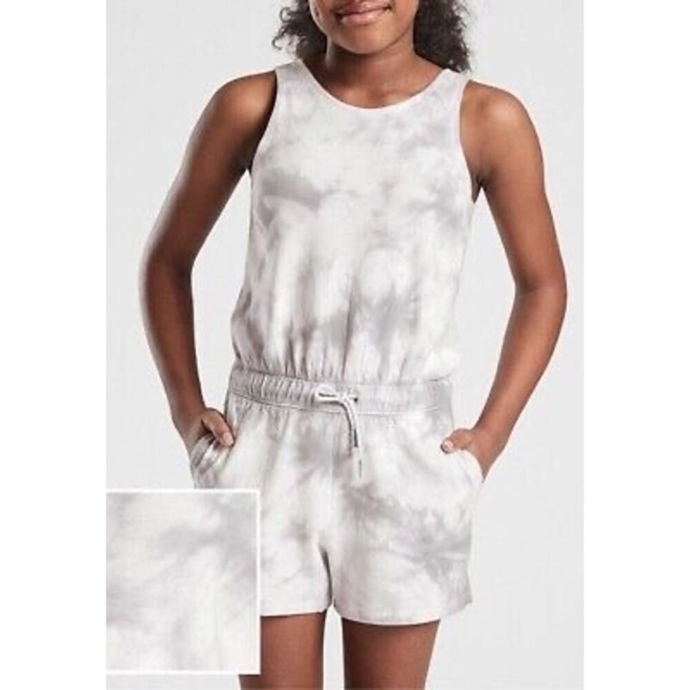 Athleta Girl On The Go Romper White & Gray Tie Dyed Girls Size XL 14